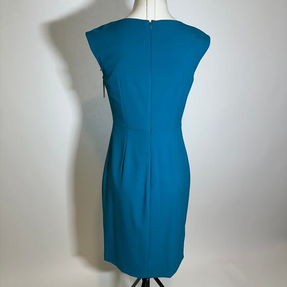 NWT New Directions Turquoise Faux Wrap Gather Sleeveless Sheath Dress Womens 6 - Picture 8 of 13